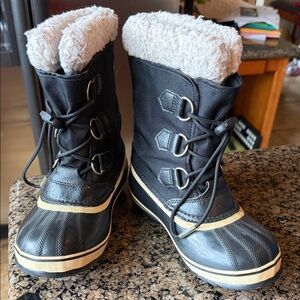 Sorel Kids Black Boots with Cream Accents